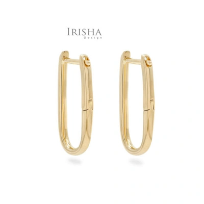 Pre-owned Irisha Designs 14k Gold 0.17 Ct. Genuine Diamond 20 Mm Long Huggie Hoop Earrings Fine Jewelry In F-g