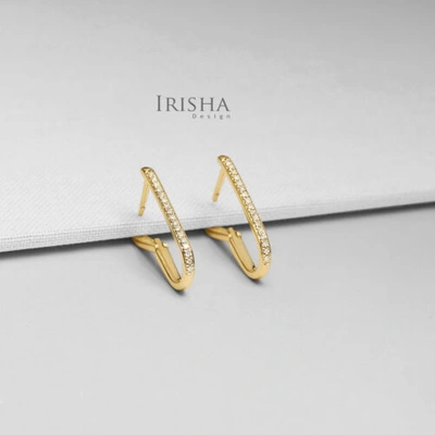 Pre-owned Irisha Designs 14k Gold 0.17 Ct. Genuine Diamond 20 Mm Long Huggie Hoop Earrings Fine Jewelry In F-g