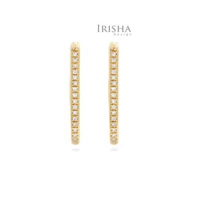 Pre-owned Irisha Designs 14k Gold 0.17 Ct. Genuine Diamond 20 Mm Long Huggie Hoop Earrings Fine Jewelry In F-g