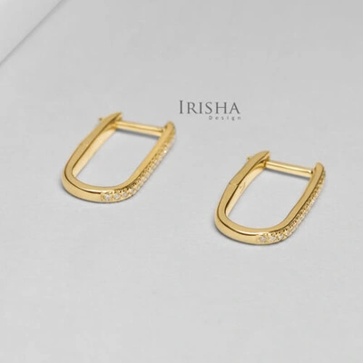 Pre-owned Irisha Designs 14k Gold 0.17 Ct. Genuine Diamond 20 Mm Long Huggie Hoop Earrings Fine Jewelry In F-g