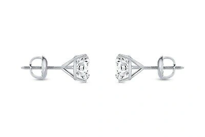 Pre-owned Shine Brite With A Diamond 1.5 Ct Round Labcreated Grown Diamond Earrings 18k White Gold F/vs Martini Screw In White/colorless