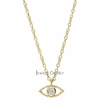 Pre-owned J.o.n 14k Gold 0.05 Ct. Genuine Diamond Evil Eye Charm Pendant Necklace Fine Jewelry In White