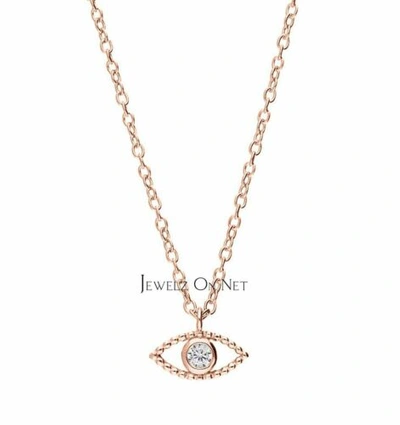 Pre-owned J.o.n 14k Gold 0.05 Ct. Genuine Diamond Evil Eye Charm Pendant Necklace Fine Jewelry In White