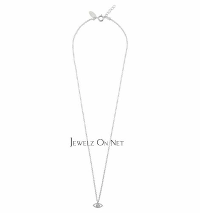 Pre-owned J.o.n 14k Gold 0.05 Ct. Genuine Diamond Evil Eye Charm Pendant Necklace Fine Jewelry In White