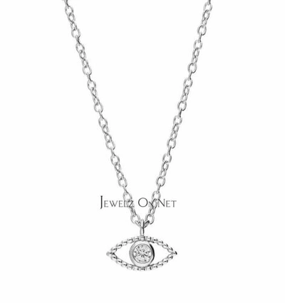 Pre-owned J.o.n 14k Gold 0.05 Ct. Genuine Diamond Evil Eye Charm Pendant Necklace Fine Jewelry In White