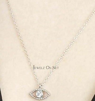 Pre-owned J.o.n 14k Gold 0.05 Ct. Genuine Diamond Evil Eye Charm Pendant Necklace Fine Jewelry In White