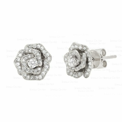 Pre-owned J.o.n 14k Gold 0.60 Ct. Genuine Diamond Rose Flower Studs Earrings Gift For Her In Yellow