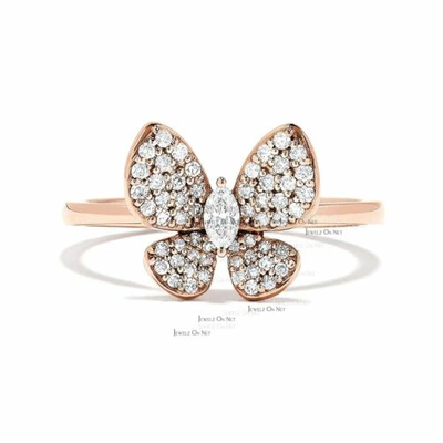 Pre-owned J.o.n 14k Gold 0.55 Ct. Genuine Round And Marquise Diamond Butterfly Ring Fine Jewelry In Yellow