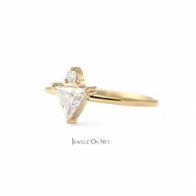 Pre-owned J.o.n 14k Gold 0.10 Ct. Genuine Rose Cut Trillion And Round Diamond Wedding Band Ring In Yellow