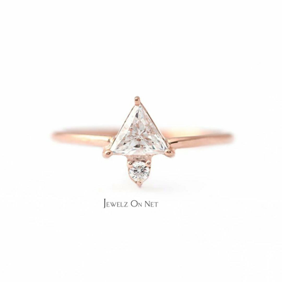 Pre-owned J.o.n 14k Gold 0.10 Ct. Genuine Rose Cut Trillion And Round Diamond Wedding Band Ring In Yellow