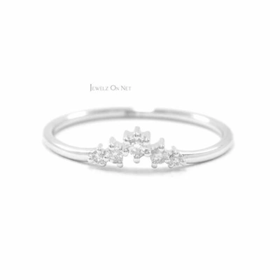 Pre-owned J.o.n 14k Gold 0.08 Ct. Genuine Diamond Cluster Band Ring Engagement Fine Jewelry In White