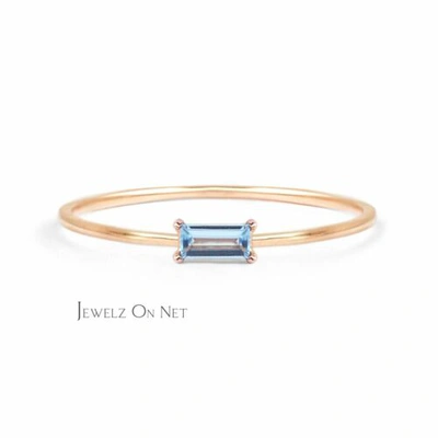 Pre-owned J.o.n 14k Gold 6x4 Mm Genuine Aquamarine Gemstone Engagement Ring Fine Jewelry
