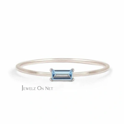 Pre-owned J.o.n 14k Gold 6x4 Mm Genuine Aquamarine Gemstone Engagement Ring Fine Jewelry