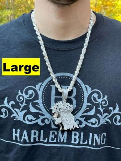 Pre-owned Harlembling Baguette Moissanite Iced Hip Hop Jesus Pendant Iced Baguette Passes Tester Big In Silver