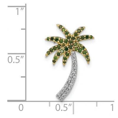 Pre-owned Superdealsforeverything Real 14kt White Gold White And Green Diamond Palm Tree Chain Slide