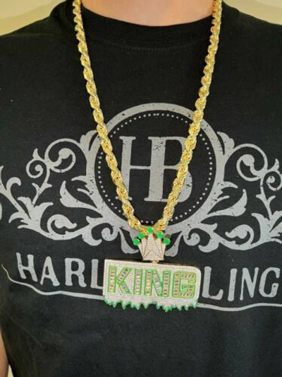 Pre-owned Silver Real 925 /gold Plated Glows In The Dark King Crown Huge Hip Hop Pendant Cz