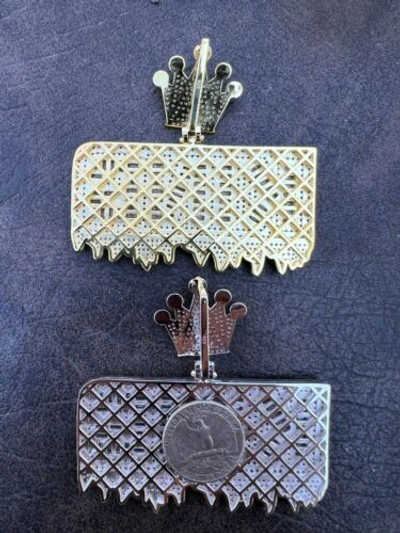 Pre-owned Silver Real 925 /gold Plated Glows In The Dark King Crown Huge Hip Hop Pendant Cz