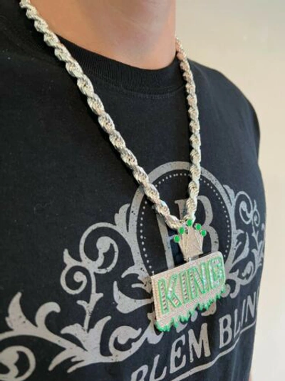Pre-owned Silver Real 925 /gold Plated Glows In The Dark King Crown Huge Hip Hop Pendant Cz