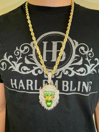 Pre-owned Silver 925  / Gold Plated Glows In The Dark Lion King Huge 3" Hip Hop Pendant Cz