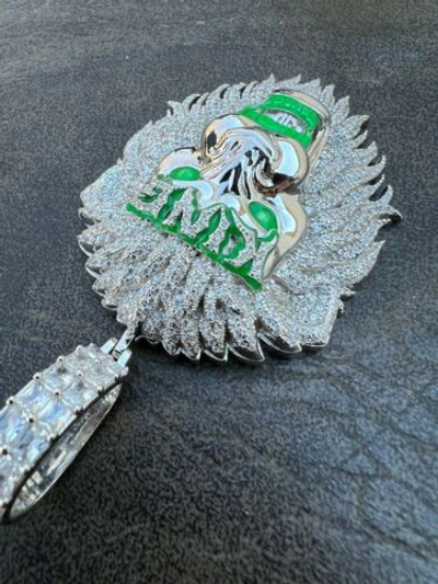Pre-owned Silver 925  / Gold Plated Glows In The Dark Lion King Huge 3" Hip Hop Pendant Cz