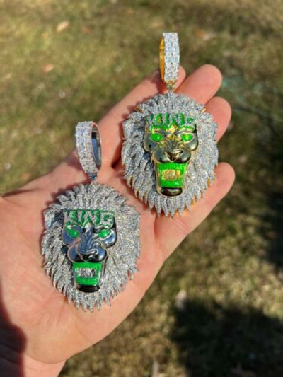 Pre-owned Silver 925  / Gold Plated Glows In The Dark Lion King Huge 3" Hip Hop Pendant Cz