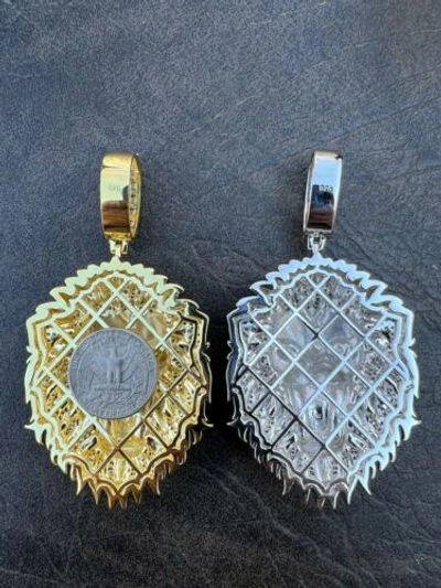 Pre-owned Silver 925  / Gold Plated Glows In The Dark Lion King Huge 3" Hip Hop Pendant Cz