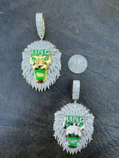 Pre-owned Silver 925  / Gold Plated Glows In The Dark Lion King Huge 3" Hip Hop Pendant Cz
