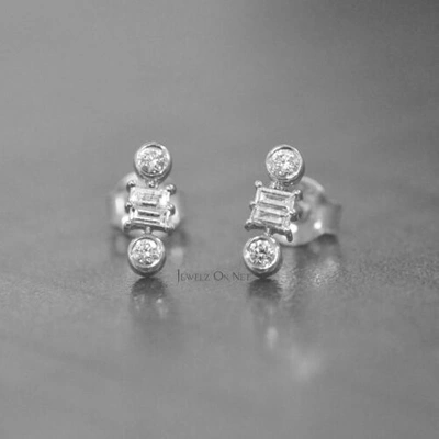 Pre-owned J.o.n 14k Gold 0.20 Ct. Genuine Round And Baguette Diamond Studs Earrings Fine Jewelry In Yellow