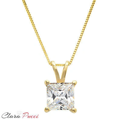 Pre-owned Pucci 2ct Princess Simulated Solitaire 14k Yellow Gold Pendant Necklace + 16" Chain In D