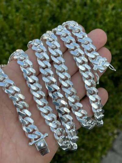 Pre-owned Hip Hop Men's Miami Cuban Link Chain - Real Solid 925 Silver Box Clasp Big 10mm