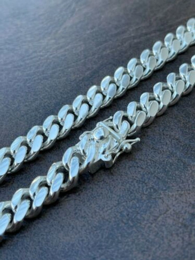 Pre-owned Hip Hop Men's Miami Cuban Link Chain - Real Solid 925 Silver Box Clasp Big 10mm