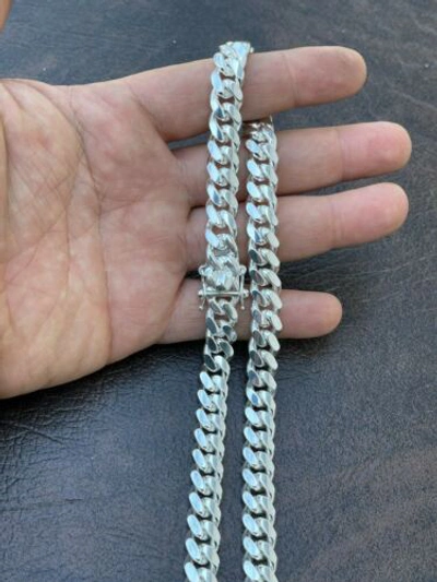 Pre-owned Hip Hop Men's Miami Cuban Link Chain - Real Solid 925 Silver Box Clasp Big 10mm