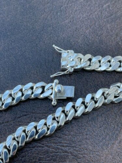 Pre-owned Hip Hop Men's Miami Cuban Link Chain - Real Solid 925 Silver Box Clasp Big 10mm
