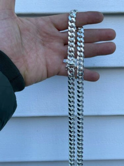 Pre-owned Hip Hop Men's Miami Cuban Link Chain - Real Solid 925 Silver Box Clasp Big 10mm
