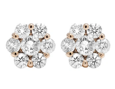 Pre-owned Jewelry Unlimited Unisex 14k Rose Gold Round Flower Cluster Real Diamond Stud Earrings 4ct 10mm In H-i