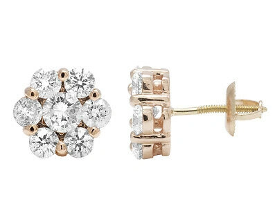 Pre-owned Jewelry Unlimited Unisex 14k Rose Gold Round Flower Cluster Real Diamond Stud Earrings 4ct 10mm In H-i