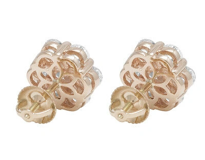Pre-owned Jewelry Unlimited Unisex 14k Rose Gold Round Flower Cluster Real Diamond Stud Earrings 4ct 10mm In H-i