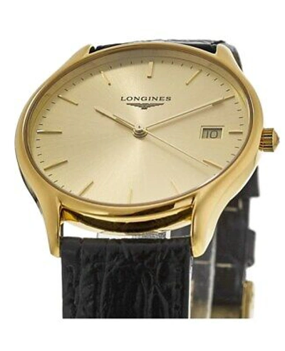 Pre-owned Longines Lyre Quartz Champagne Dial Leather Strap Unisex Watch L4.759.2.32.2