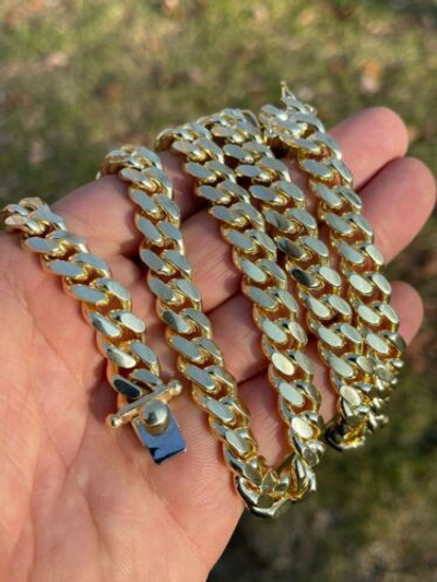 Pre-owned Silver Men's Miami Cuban Link Chain 14k Gold Plated Solid 925  Box Clasp 10mm