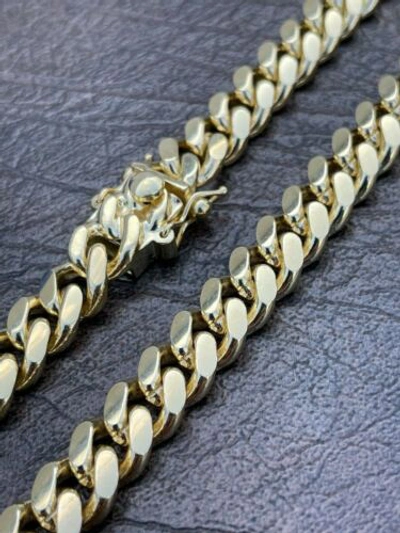 Pre-owned Silver Men's Miami Cuban Link Chain 14k Gold Plated Solid 925  Box Clasp 10mm