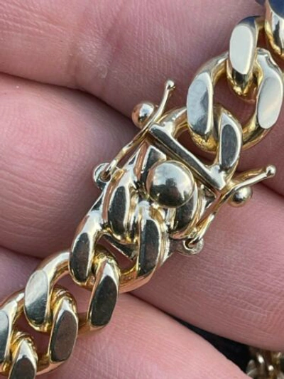 Pre-owned Silver Men's Miami Cuban Link Chain 14k Gold Plated Solid 925  Box Clasp 10mm