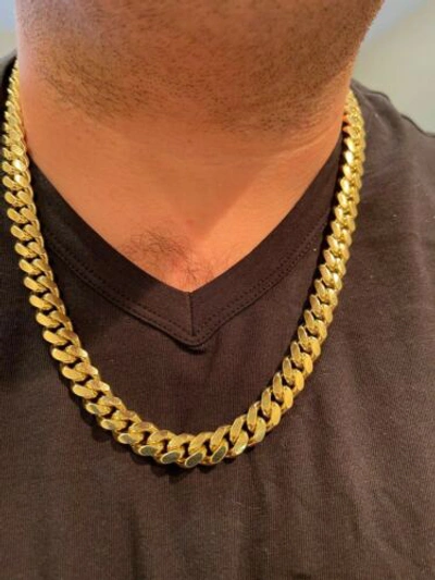 Pre-owned Silver Men's Miami Cuban Link Chain 14k Gold Plated Solid 925  Box Clasp 10mm