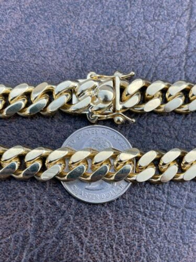 Pre-owned Silver Men's Miami Cuban Link Chain 14k Gold Plated Solid 925  Box Clasp 10mm