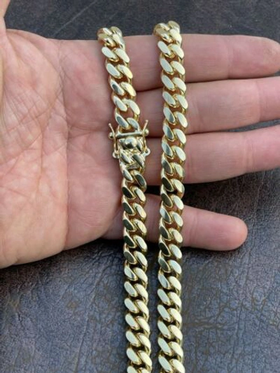 Pre-owned Silver Men's Miami Cuban Link Chain 14k Gold Plated Solid 925  Box Clasp 10mm