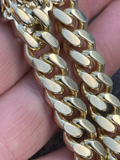 Pre-owned Silver Men's Miami Cuban Link Chain 14k Gold Plated Solid 925  Box Clasp 10mm