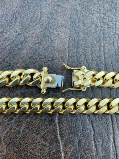 Pre-owned Silver Men's Miami Cuban Link Chain 14k Gold Plated Solid 925  Box Clasp 10mm