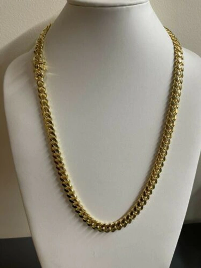 Pre-owned Silver Men's Miami Cuban Link Chain 14k Gold Plated Solid 925  Box Clasp 10mm
