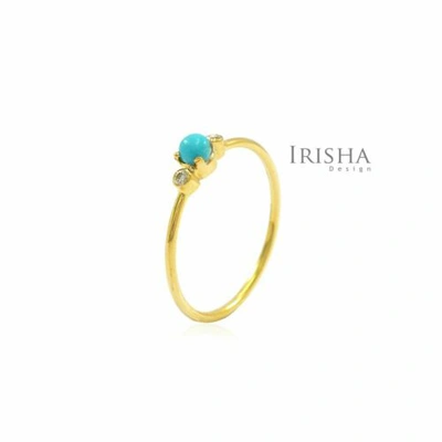 Pre-owned Irisha Designs 14k Gold Birthday Gift Genuine Earthmined Diamond And Turquoise Gemstone Ring In White