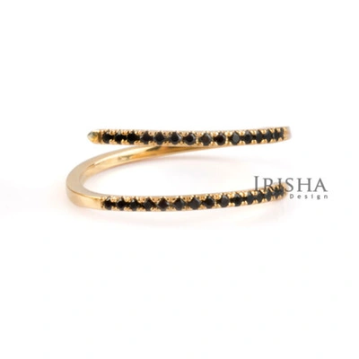 Pre-owned Irisha Designs 0.24ct. Real Black Diamond Open Wrap Ring In 14k Solid Gold Fine Jewelry In F-g