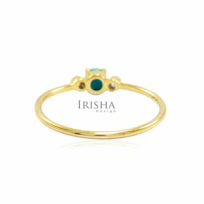 Pre-owned Irisha Designs 14k Gold Birthday Gift Genuine Earthmined Diamond And Turquoise Gemstone Ring In White